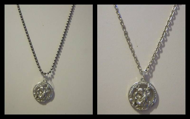 Pewter Round Saint Christopher Medal Necklace