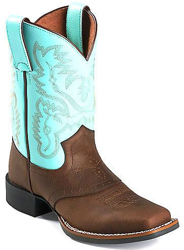 JUSTIN Unisex Kids size 3 D Bay Crazy Horse Aqua Saddle 4853y INSIDE