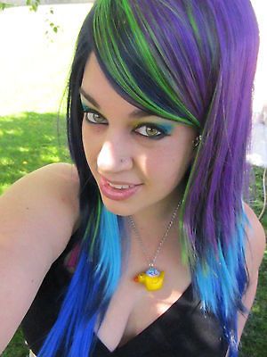 RAVE BOW BRIGHT Purple Aqua Blue Dark Light Scene Emo Wig by