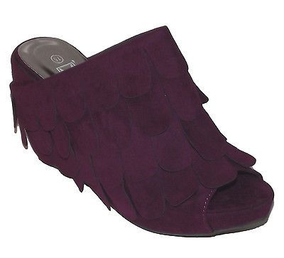 MAKERS NEW PURPLE FRINGE MULE CLOG WEDGE PEEP TOE PLATFORM WOMENS