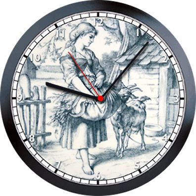 Farm Girl With Scythe & Goat England Vintage Scene Sign Wall Clock