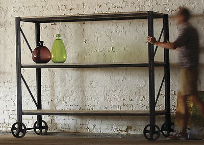 IRON & WOOD SHELVING DISPLAY, BAKERS RACK, INDUSTRIAL URBAN CHIC DECOR