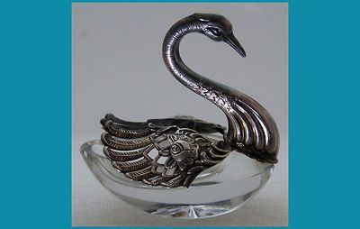 sterling crystal Salt Cellar SWAN shape