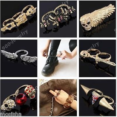 Snake Skull King Sword Charm Rhinestone Metallic Double Three Finger