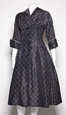 1950s VINTAGE SWING DRESS GREAT DETAIL I LOVE LUCY BLACK PINK