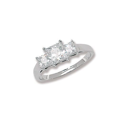 Graduated Princess Cut Square Cubic Zirconia Silver Trilogy Ring