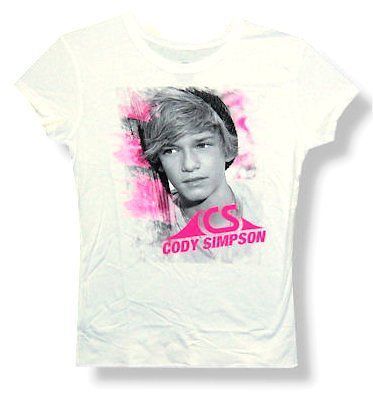 CODY SIMPSON   PINK LOGO B&W PIC WHITE GIRLS BABYDOLL T SHIRT LARGE