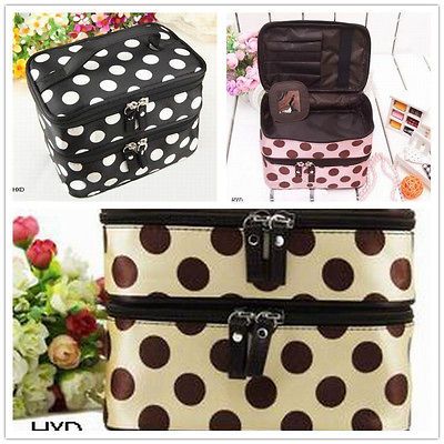 Women Retro Dot Beauty Case Makeup Set Large Cosmetic Tool Storage