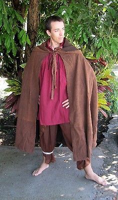 Cloak Renaissance Hood Cape Cotton Stonewash Brown szXL