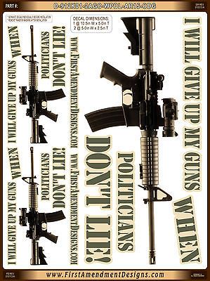 WHEN POLITICIANS DONT LIE AR 15 by FAD   9x12 Decal Sticker Kit / Gun