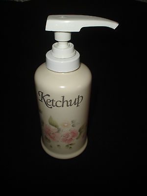 PFALTZGRAFF TEA ROSE KETCHUP DISPENSER PUMP, 7 TALL, NO SIGN OF USE