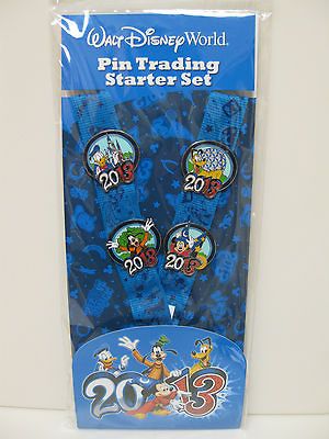 2013 DISNEY PIN TRADING STARTER SET   4 PINS + LANYARD Mickey Donald