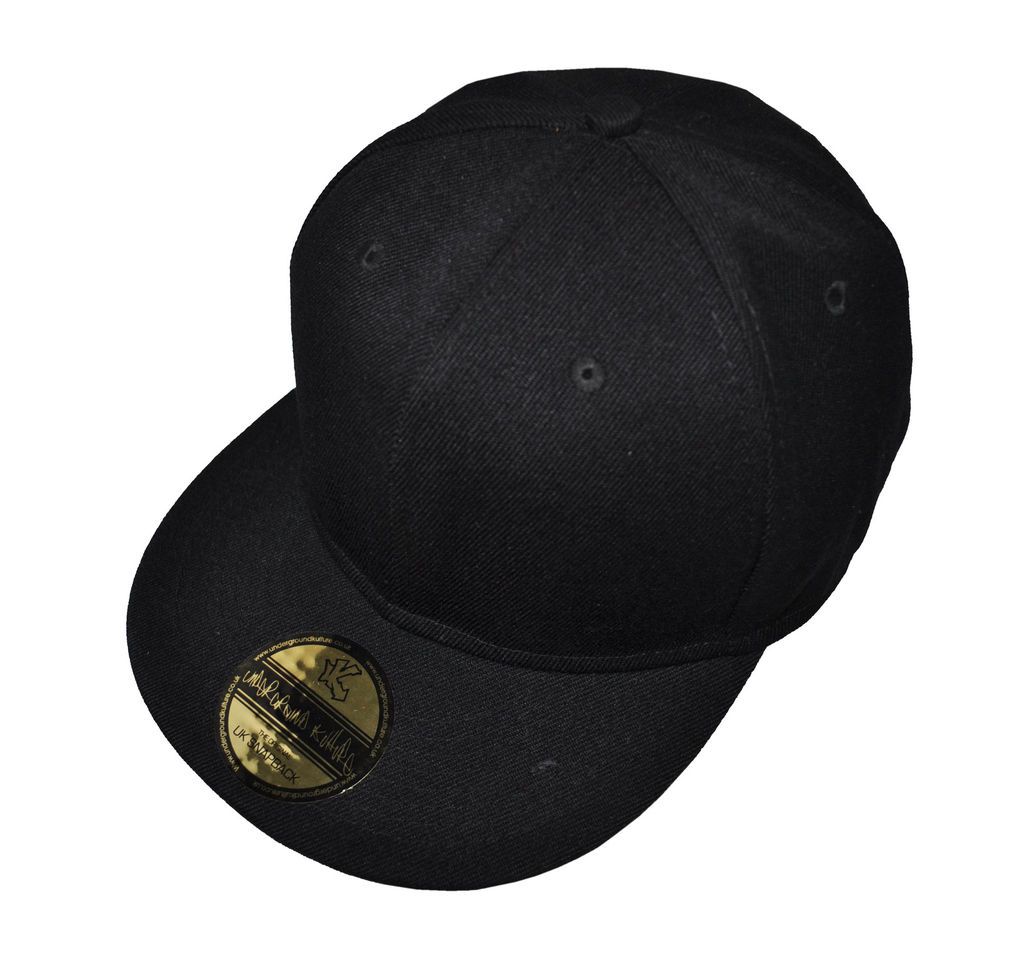 NEW Plain Black Flat Peak Snap Back Baseball Cap