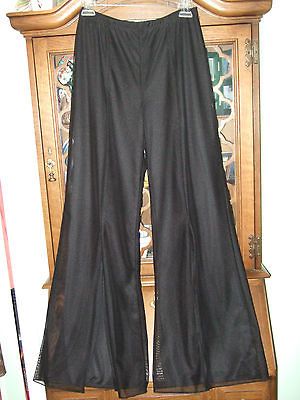 vintage palazzo wide leg pants 80s black S M disco mod mesh fabric cut