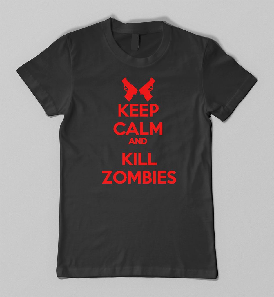 KEEP CALM AND KILL ZOMBIES Funny Walking Horror Dead Carry On T Shirt