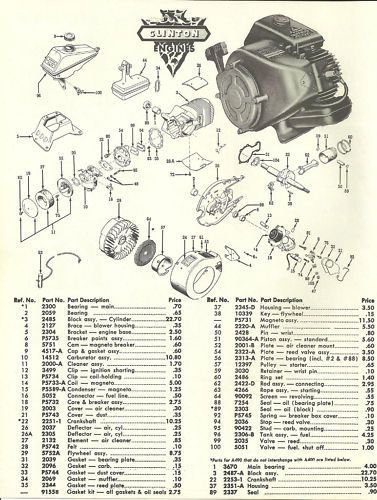 Vintage 1960s Clinton A400 Engine Parts & Price List