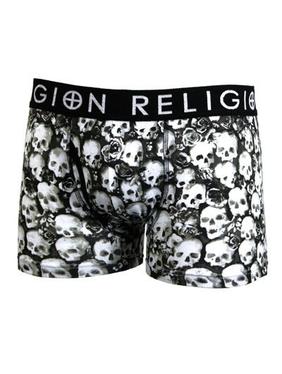 Mens New RELIGION Clothing Cranium Skull Print Boxer Shorts in Black