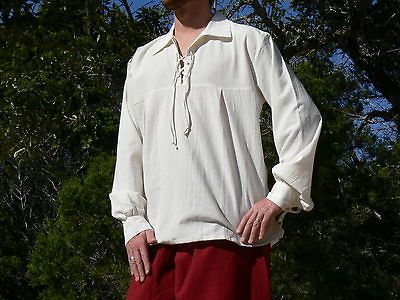 Large Cotton Renaissance Shirt Lace Up Pirate Medieval Costume Cuffs