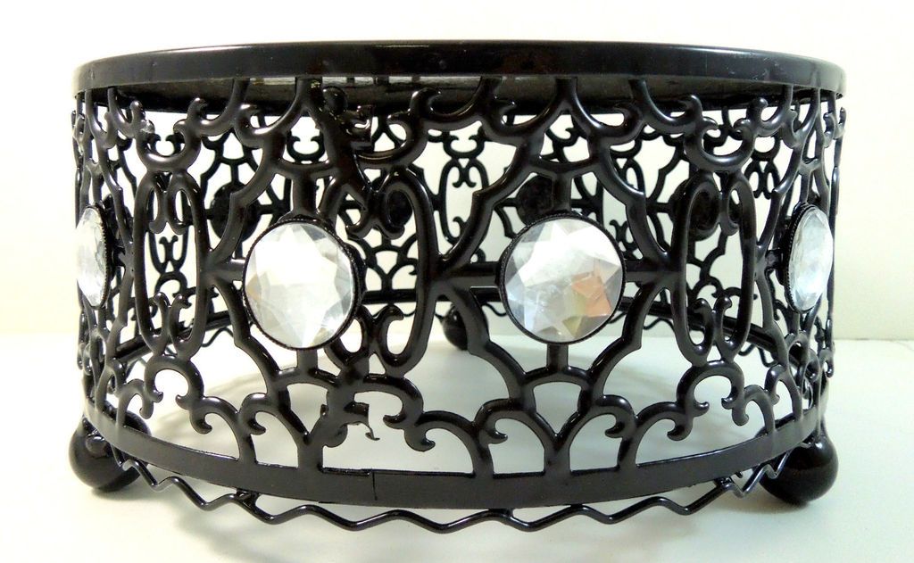 MINI BLACK ANTIQUE JEWELED CAKE BASE CUPCAKE STAND WEDDING OPULENT