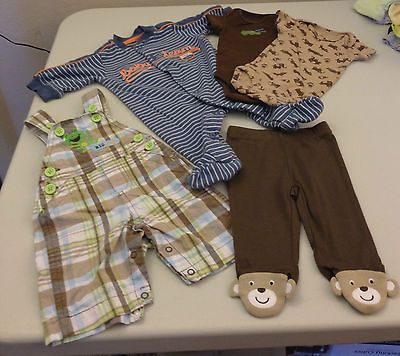 NEWBORN LOT ONESIE PAJAMAS OVERALLS FROGS CROCODILES ALL STAR TEAM