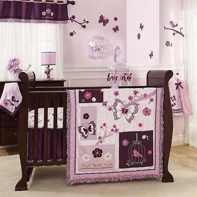 Purple and Lavander Butterfly Bird Baby Girl 5pc Nursery Crib Flower