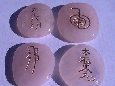 ROSE QUARTZ Reiki healing Symbol CRYSTALS X 4 STONES