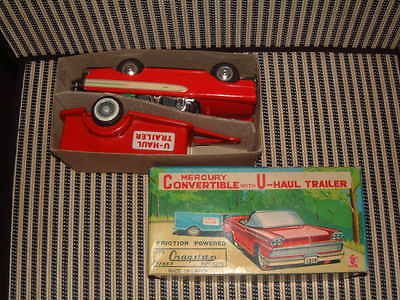 CRAGSTAN ANTIQUE, NOS, TIN, FRICTION DRIVEN MERCURY W/U HAUL TRAILER