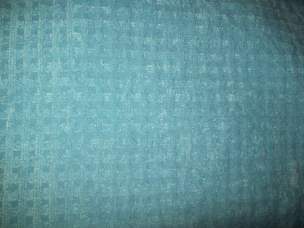 Chenille Fabric New Light Baby Blue Squares Pattern Great for Robes