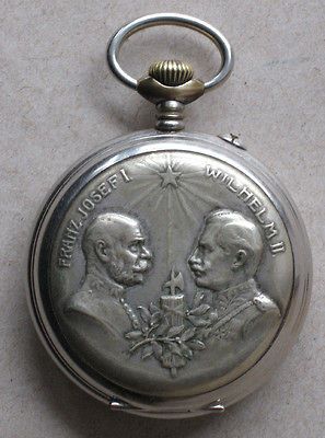 ANTIQUE PATRIOTIC OPEN CASE POCKET WATCH / FRANZ JOSEPH I & WILHELM II