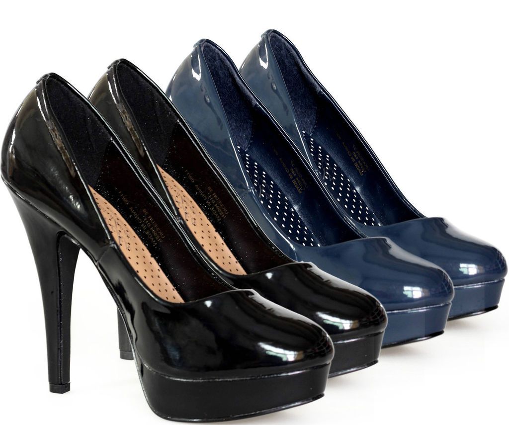 Women Shoes Patent Platform Pump Stilettos High Heel PU Leather Court