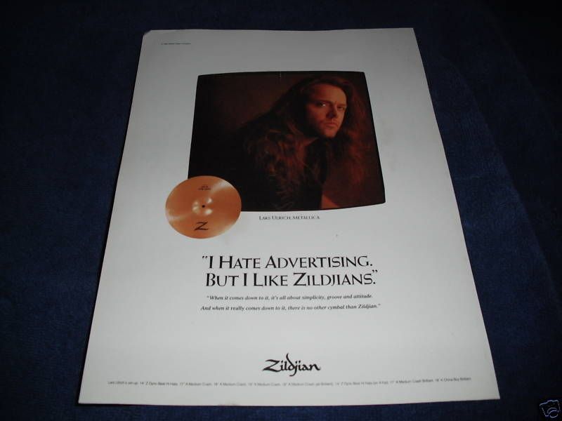 Zildjian Drum Cymbals   Lars Ulrich Metallica 1992 Ad