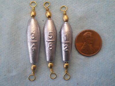 30 TROLLING SINKER W/#7 BRASS BARREL SWIVEL 3/4,5/8,1/2 OZ 10ea FROM