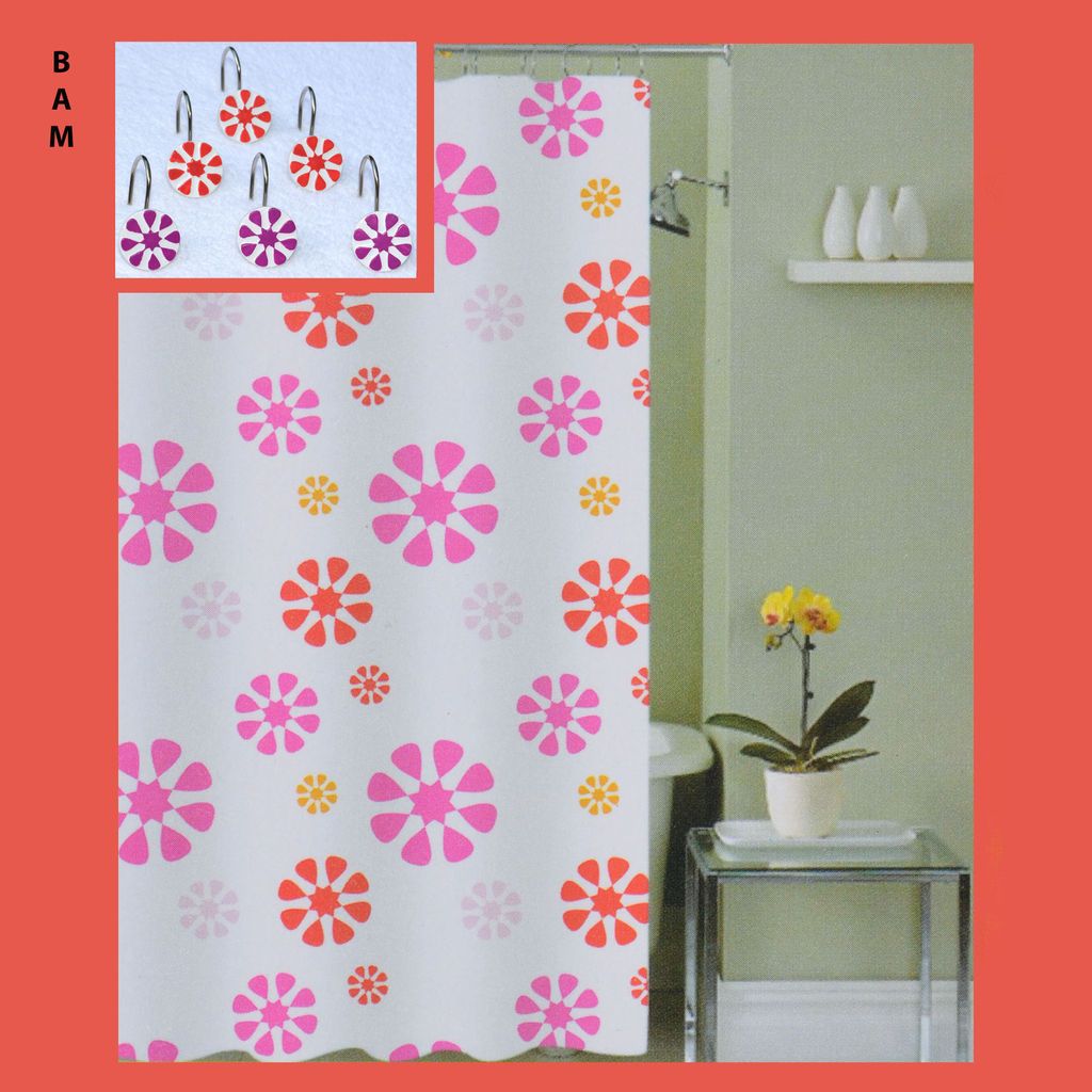 Fabric Shower Curtain + Metal/Ceramic Hooks/Rings + FREE VINYL LINER