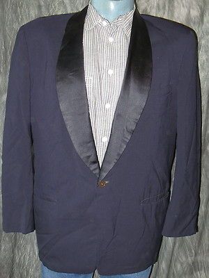 VINTAGE 50s NAVY BLUE WOOL GAB & SILK SINGLE BUTTON TUXEDO SMOKING