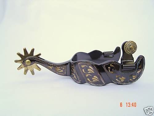 Cowboy Rodeo Western Gun Metal Engraved Spurs