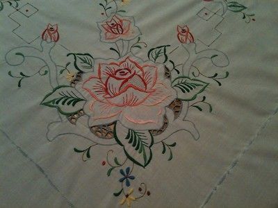 Large 73 X 105 Machine Embroidered White Tablecloth. #3