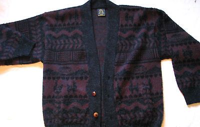 TEJIDOS RUMINAHUI Mens XL BURGUNDY BLACK heavy 100% WOOL CARDIGAN