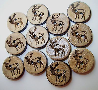 Laser Cut Animal   ReinDeer on Coconut Shell Buttons   One Dozen