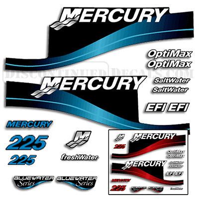 Mercury 225hp Outboard Decal Kit Blue or Red Available
