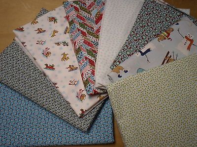 FAT QUARTERS BUNDLE MERRY MINIS BLUE FAT QUARTERS SET OF 8 DIFFERENT