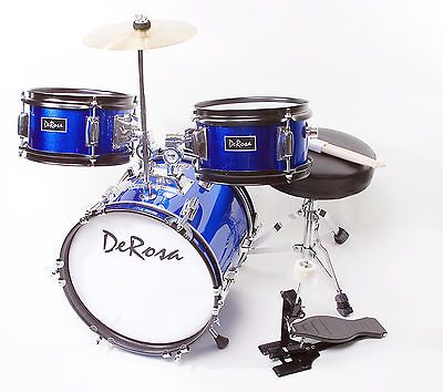 DeRosa BLUE Childrens Drum Set with Chair 3 PIECE 12 INCH BASS DRUM