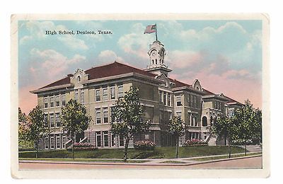 DENISON TEXAS HIGH SCHOOL VINTAGE POSTCARD js