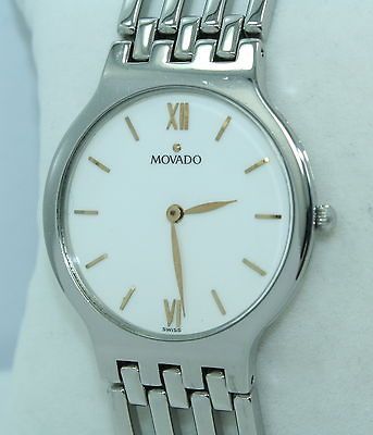Mens ~ MOVADO Esperanza Museum Watch ~ WHITE DIAL ~ Stainless Steel