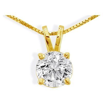 NEW 14K Yellow Gold Diamond Solitaire Pendant (.40 cttw KL I1 I2)