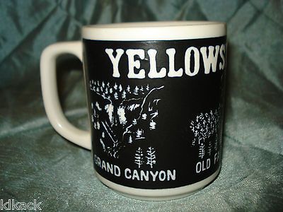 Yellowstone Park Mug Grand Canyon Old Faithful Bear & Cubs Black White