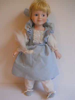 Vintage Marian Yu Porcelain Collectible Maid Doll Blue Dress, Slippers
