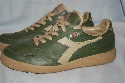 Mens Diadora Shoes Size 6.5 Leather Green Biege EUC