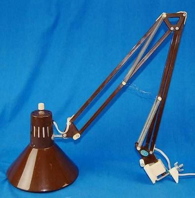 Vintage Adjustable Arm Brown Task Drafting Lamp Light Clamp On Desk