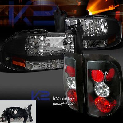 DODGE DAKOTA 1997 2004 PAIR BLACK HEADLIGHTS+CLE AR LENS TAIL LIGHTS