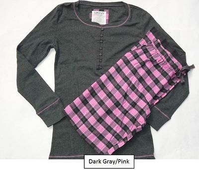 Womens DKNY 2 PC Cozy Long Sleeve Henley Top & Flannel Pant Pajama